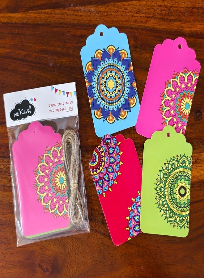 weRevel Mandala Gift Tags – 4 Unique Colorful Designs - 20 Tags, 350 GSM, Gloss Finish, 10 cm x 6 cm, with String - Image 5